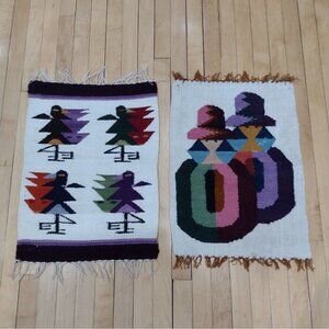 Vtg Set Handmade Peruvian Textile Placemats Wall Hangings Folk Art Girls Birds